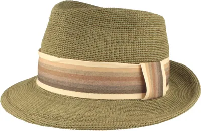 Fiebig modischer Trilby aus feinem Raffia Stroh mit breitem Ripsband in khaki