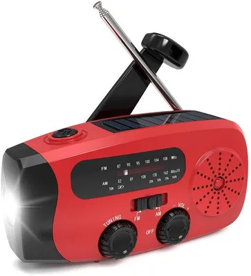 Productafbeelding van Unyqoos® Draagbaar noodradio (met zonne-energie) met powerbank, USB-C, SOS-functie en zaklamp – compact voor kamperen, wandelen en bij stroomuitval