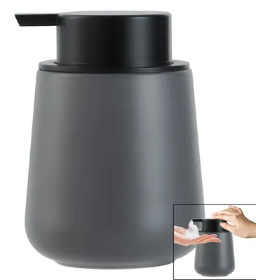 Produktbild von Grauer Keramik-Seifenspender – 350 ml nachfüllbarer Spender für Geschirrspülmittel mit großem Pumpkopf, Cremeseifenspender für Küche und Bad (Schaumseifenspender)