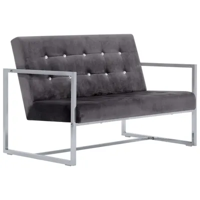 Produktbild von 2-Sitzer-Sofa mit Armlehnen Dunkelgrau Chrom und Samt