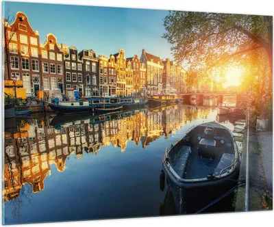 Produktbild von Bilder auf glas - Kanal Boot Amsterdam Wasser - 100x70cm - Glasbilder - Wandbilder - Kunstdruck - zum Aufhängen bereit - Wanddekoration aus Glas - Glas Bilder - Wandbild auf Glas - GAA100x70-2857