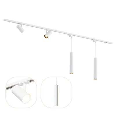 Produktbild von Qub 1-Phasen-Schienensystem - GU10 - 200 cm - I-Form - 2 Viror Mesh Spots - 2 Hängeleuchten – Schienensystem – Weiß