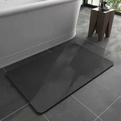 Produktbild von Badematte, super saugfähiger Badteppich, schnelltrocknende Badematte, rutschfest, dünn, für Badezimmerboden, Badewanne und Dusche (dunkelgrau, 60 x 90 cm)