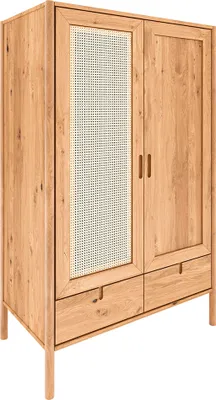 Produktbild von Kleiderschrank, Eiche massiv geölt mit Rattangeflecht, PORI-165