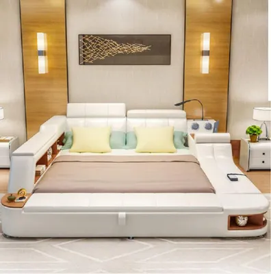 Image de Multifunktion Bett Luxus Design Leder Betten Hotel Doppel Ablage Regal 180x200