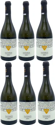 Produktbild von Santorini Assyrtiko P.D.O. Weißwein 6x 0,75l Santo Wines | Trockener Weißwein aus Santorini | 14% Vol. | + 20ml Jassas Olivenöl