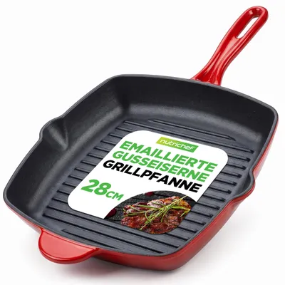 Productafbeelding van NutriChef grillpan, 29x29 cm met uitgietrand, gegrillde steakpan, geëmailleerd