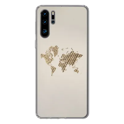 Produktbild von MuchoWow® Handyhülle Schutzhülle Hülle für Huawei P30 Pro Weltkarte - Seil - Braun Silikon Softcase Handy Hülle - Schutzdeckel