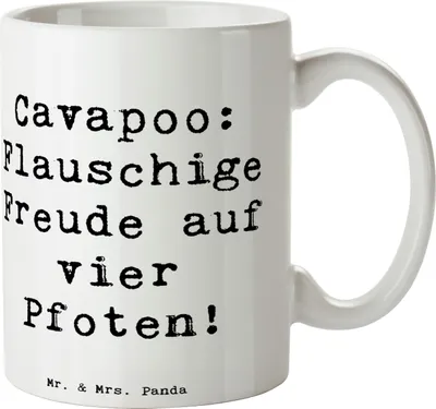 Produktbild von Mr. & Mrs. Panda Kaffeebecher Spruch Cavapoo Flauschigkeit - Weiß - Geschenk, Hunderassen, Becher, Hunderasse, Tasse, kaffeetasse bedruckt, Pflege, treue Begleiter