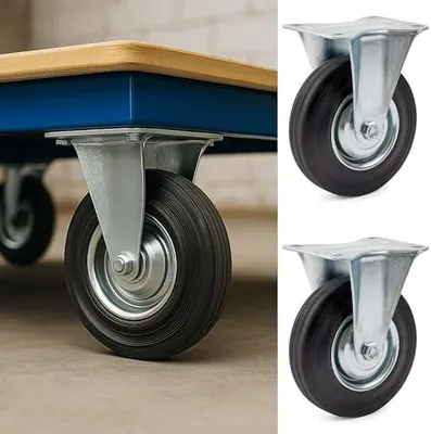 Produktbild von Set aus 2 Bockrollen mit Transportrollen Ø125mm, Vollgummirad, Metallfelge und Anbauplatte bis 100kg pro Rad