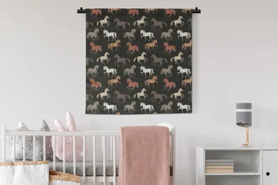 Produktbild von MuchoWow® Wandteppich Wandbehang Pferde - Schwarz - Muster - Mädchen - Kinder - Mädchen 90x90 cm Tapisserie Dekoration Wandtuch - Wandaufhänger
