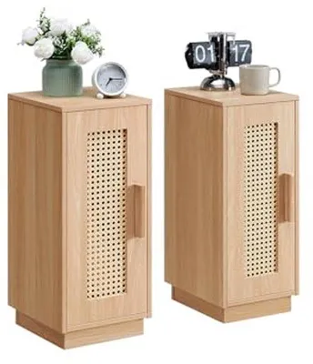 Produktbild von Nachttisch Set aus Rattan und Holz mit Stauraum - 2 Stück