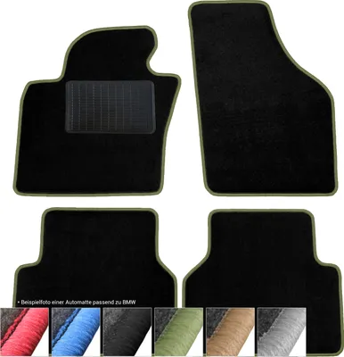 Image de tapis de sol moto-MOLTICO Tapis de voiture en velours noir Jeu de tapis de voiture 4 pièces pour BMW Série 1 E87 2004-2011 (vert - coutures décoratives)