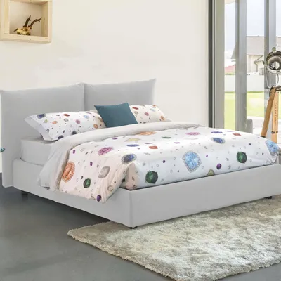 Produktbild von Doppelbett Dbrunor, Containerbett mit Stoffbespannung, 100% Italy, Frontöffnung, inklusive Matratze Cm 160x200, Weiß