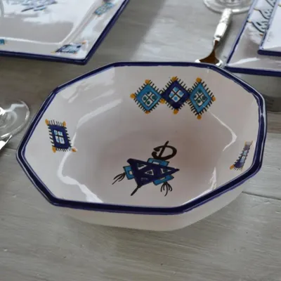 Image de Plat octogonal Khelel bleu - L 20 cm