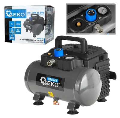 Imagen del producto de Compresor GEKO de 6 litros, 8 bares, lubricado con aceite, modelo G80345