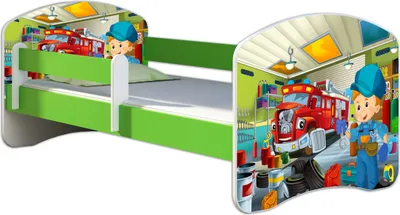 Produktbild von ACMA Jugendbett Kinderbett Junior-Bett Komplett-Set mit Matratze Lattenrost und Rausfallschutz Grün 45 Mechaniker 160x80