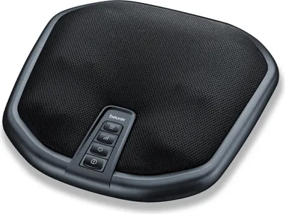 A black foot massager with a textured surface and a control panel on the front.