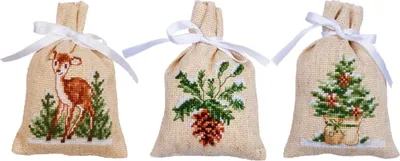Produktbild von Vervaco Kräutertütchen Kreuzstich Set "Winter" 3er Set, Zählmuster, 8x12cm