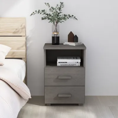 Image de Table de chevet HAMAR, gris clair, 40x35x62 cm, en bois massif de pin