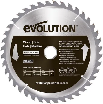 Immagine prodotto di Evolution 230 mm / 40 denti TCT Lama in Widia per il taglio del legno per motoseghe