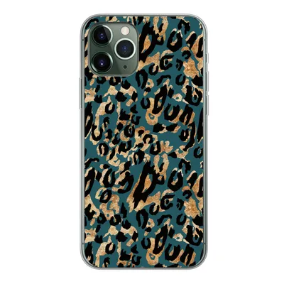 Produktbild von MuchoWow® Handyhülle Schutzhülle Hülle für iPhone 11 Pro Pantherdruck - Schwarz - Braun - Türkis Silikon Softcase Handy Hülle - Handy