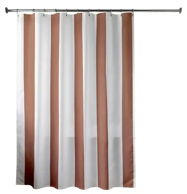 Obrázok produktu pre TENDANCE | Sprchová záclona – kúpeľňová záclona – sprchový paravan – 180 x 200 cm – biela a béžová – sprchová záclona – pruhovaný vzor – kúpeľňa