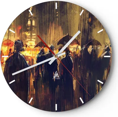 Produktbild von Wanduhr - Rund - Glasuhr - Leute Regen so - 30x30cm - Schleichendes Uhrwerk - Lautlos - zum Aufhängen bereit - Dekoration Modern - Wanddekoration aus Glas - C3AR30x30-3837