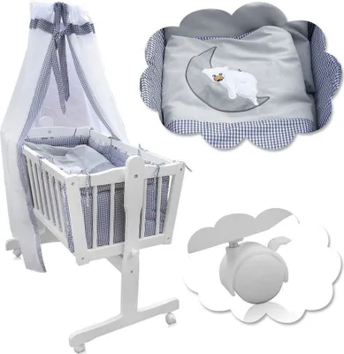 Produktbild von Vitalispa Babybett , 100 x 54 cm mit Rollen, Weiß/Grau
