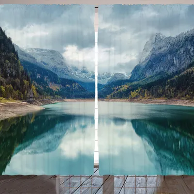 Produktbild von ARANDE Landschaft Gardine, Alpiner See Mit Dramatischer Himmel Wald Berge Fantastische Reise Kunst, 280 x 175 cm, Grün Blau Grau