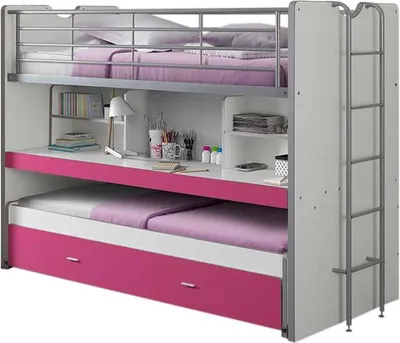 Produktbild von Hochbett Bonny 80 mit Schreibtisch und Bettkasten - pink
