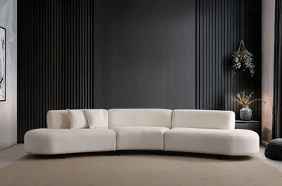 Produktbild von Hanah Home, Ecksofa U-Form, 390 x 100 x 70 cm, Buchenholz & Spanplatte, 100% Polyester, 28 DNS Schaum, feste Kissen, pflegeleicht, elegantes Design in Creme.