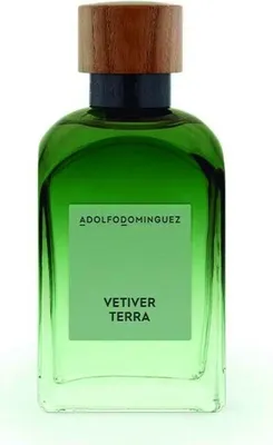 A bottle of Adolfo Dominguez Vetiver Terra Eau de Parfum for men.
