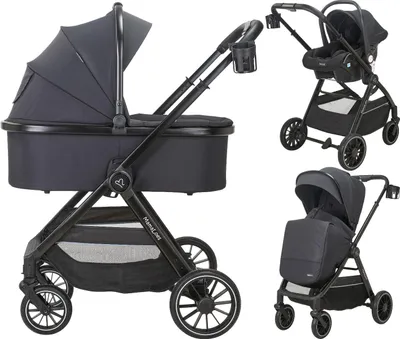 Produktbild von MamaLoes Bodi Schwarz 3-in-1 Kinderwagen inkl. Autositz