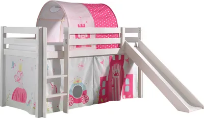 Produktbild von Vipack Spielbett Pino inkl. Rutsche, Liegefläche 90x200 cm mit Textilset Vorhang und Tunnel "Princes"