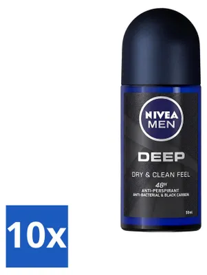 Produktbild von 10 x NIVEA MEN Deep Deodorant Roll-On mit Aktivkohle - 50 ml - Vorteilspackung - 10 Stücke