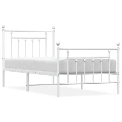 Zdjęcie produktu dla Metalowa rama łóżka z wezgłowiem i zanóżkiem, biała, 90x200 cm