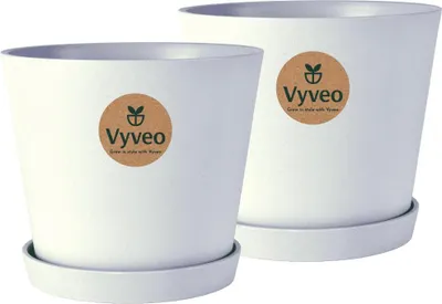 Image de Vyveo - Pot de fleurs Norden avec soucoupe - lot de 2 - gris clair - 17 x 15