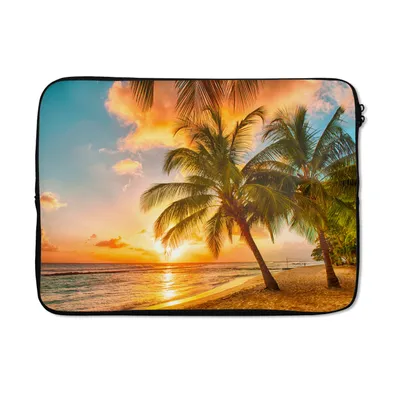 Produktbild von MuchoWow® Laptop Hülle 13 Zoll Sonnenuntergang - Palme - Wolken - Meer - Strand Laptoptasche - Laptophülle - Sleeve - Rundumschutz
