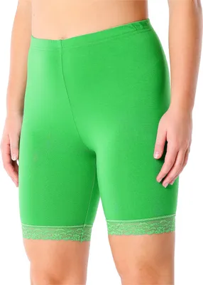 Produktbild von Merry Style Damen Kurze Leggings mit Spitze Freizeithose High Waist Radlerhose Hohe Taille aus Viskose MS10-431(Grün, 3XL)