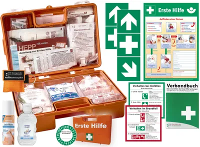 Produktbild von Verbandskoffer (K) Typ CSN -INKL. 90° ARR. -Komplettpaket- Erste Hilfe akt. DIN 13157 INKL. Hygiene-Gel +Beatmung +Sprühpflaster +Aufkleber +Aushang