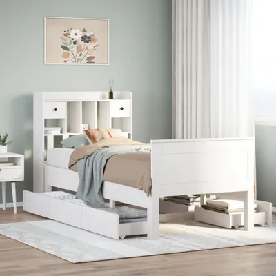 Produktbild von Maison Exclusive - Massivholzbett mit Regal ohne Matratze Weiß 90x200 cm Kiefer
