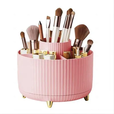 Immagine prodotto di Un organizatore per il trucco Unyqoos® rotante a 360° (rosa) con 5 scomparti: un modo elegante per riporre cosmetici e prodotti per la cura della pelle, ideale per pennelli e rossetti