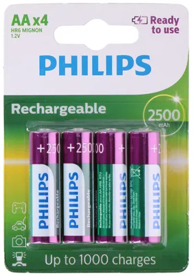 Produktbild von PHILIPS AA-Batterien - HR03 Wiederaufladbare Batterien - NiMH 1.2V - 500 Aufladungen - 2500mAh