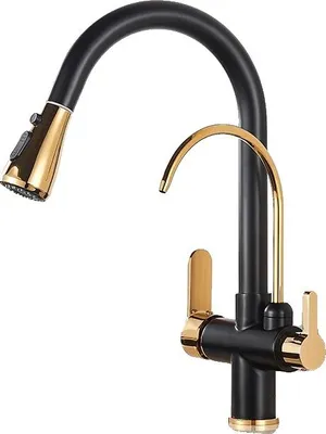 Produktbild von Wasserhahn, Dual-Handle, Ausziehbare Sprühdüse, Schwarz Gold