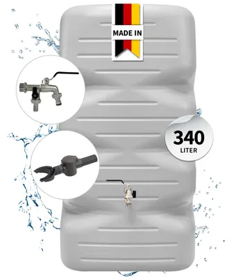 Produktbild von GARANTIA CUBUS Regentonne Komplett-Set 340 Liter betongrau inkl. Chrom-Doppelauslaufhahn und Fallrohranschluss