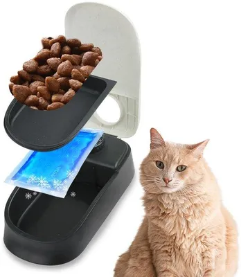 Immagine prodotto di Distributore automatico di cibo per cani e gatti, dotato di timer a 48 ore, adatto sia per cibo umido che secco.