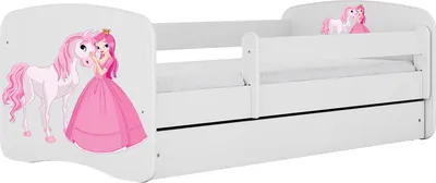 Produktbild von Kinderbett Weiß 70x140 80x160 80x180 cm – mit Matratze, Rausfallschutz und Schublade – Jugendbett für Mädchen und Jungen – Stabil und Sicher – Prinzessin und Pferd – 160x80 cm