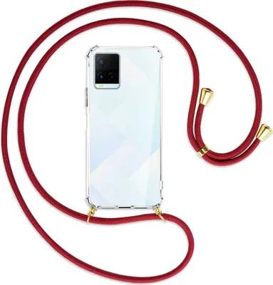 Produktbild von Handykette Backcover-Schutzhülle mit Band (Metall goldfarben) für vivo Y21s (6.51''), Y33s - dunkelrot