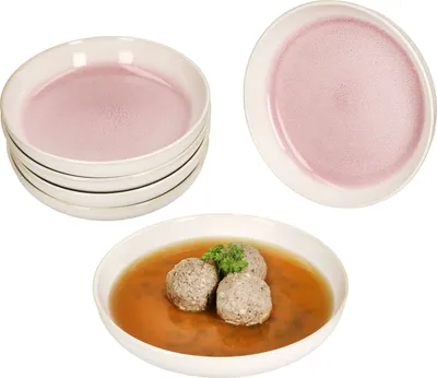 Zdjęcie produktu dla 6x Reactive Glaze Paris Talerz do zupy 400ml 6 osób Kremowy różowy talerz do sałatek Pasta
